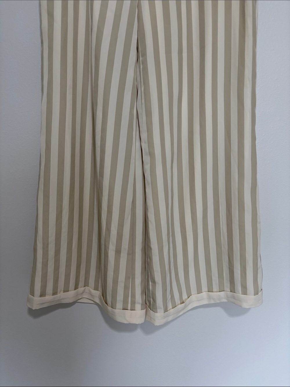 J. Peterman Pinstripe High Rise Foldover Wide Leg Trouser Pant Neutral 6 - Picture 4 of 7